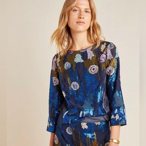 Anthropologie by Geisha Designs Orla embroidered/sequined top/blouse, Size L